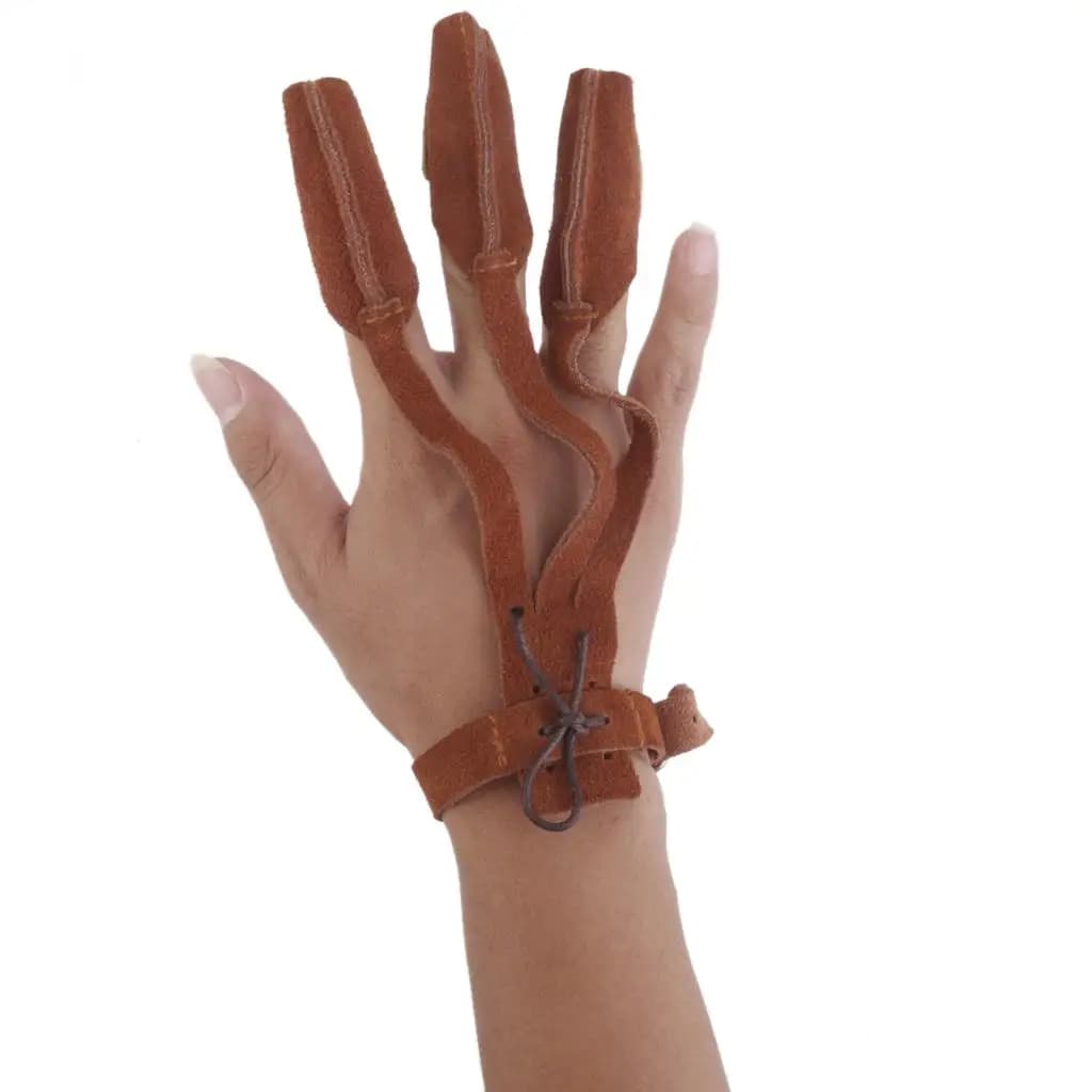 Tiro con l'arco bersaglio caccia Longbow pelle 3 dita protezione tiro proteggere guanto