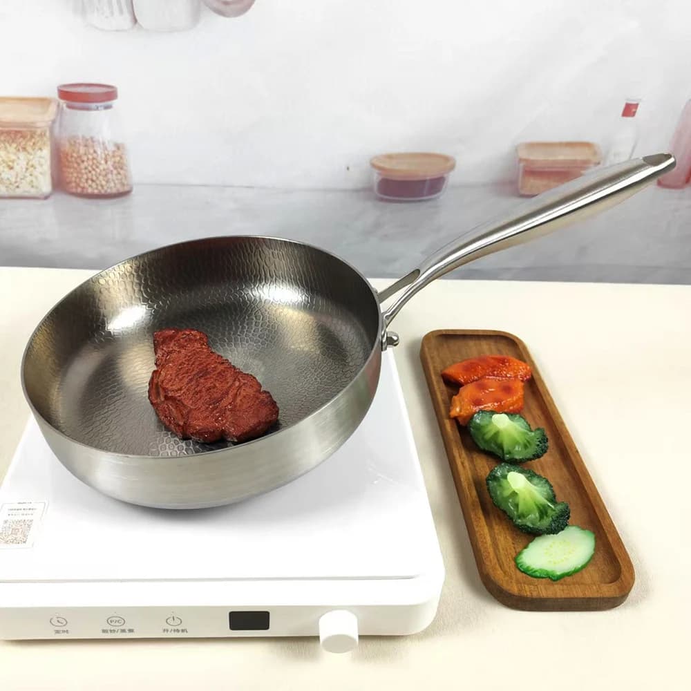 Stainless Steel Plate Titanium, Wok Non-coated Non-coating, Egg and Steak Plate, Home Kitchen Pot, Compatible with Induction Plans and Gas Stoves