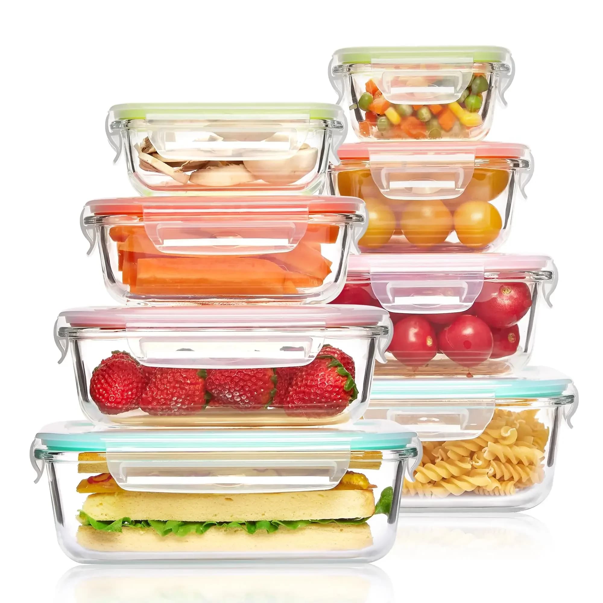 Contenitori in Vetro per Alimenti, Scatole per Preparazione Pasti, Bento Box Ermetico, per Microonde, Forno, Congelatore e Lavastoviglie, Senza BPA