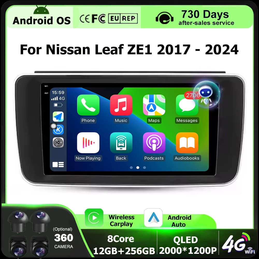 Autoradio Multimediale con GPS e Navigazione per Nissan Leaf ZE1 2017-2024, Android 16, Carplay, 4G WIFI, Telecamera 360°