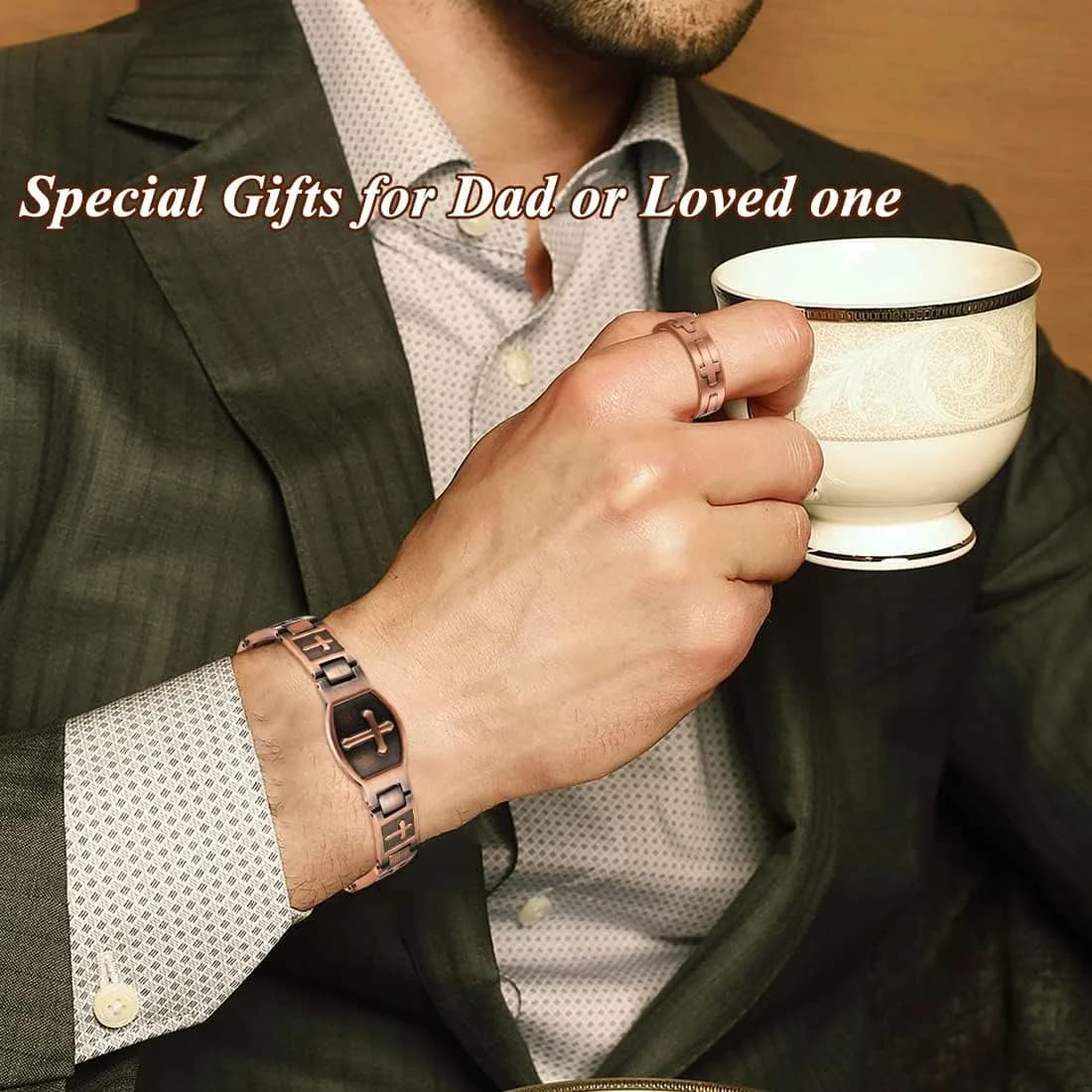 Arthritis Relief Cross Copper Magnetic Bracelet for Men, Hypoallergenic 99.99% Pure Copper Christian Therapy Wristband, Adjustable Vintage Religious Health Jewelry Gift for Husband Dad