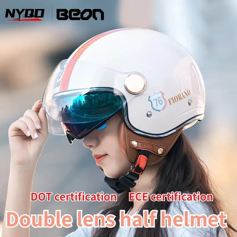 Bike helmet BEON style retro electric riding bike half three-quarter helmet safety helmet light double lens