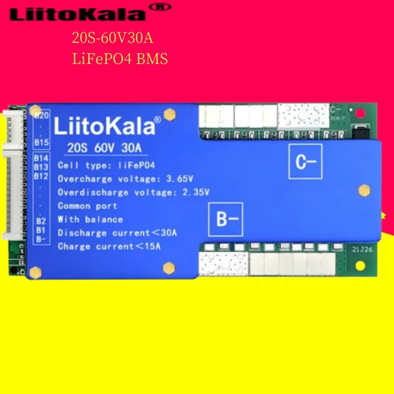 LIitoKala 20S-60V30A-BMS LiF4PO4 Scheda di protezione della batteria BMS con bilanciamento 64V Litio Ferro Fosfato 18650 LiFePO4