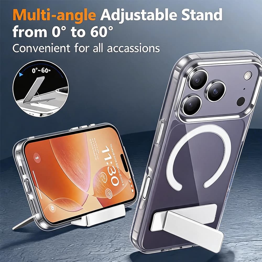 Clear Magnetic Kickstand Case for iPhone 17 15 12 13 Mini 11 16 Pro Max 14 Series Anti Yellow Case Cover with Four Corner Guard