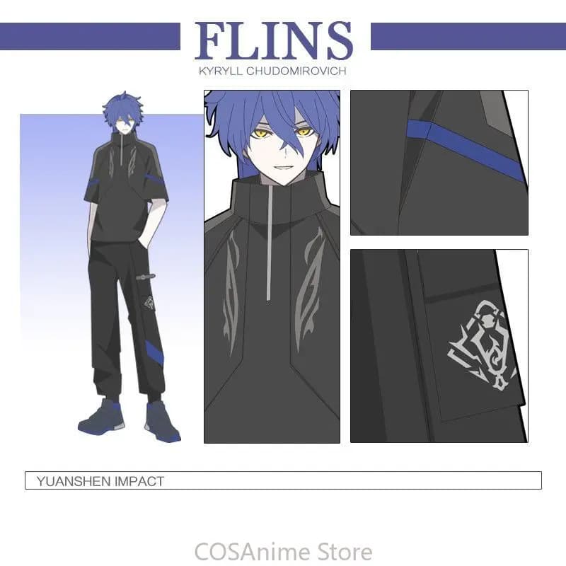 Kyryll Chudomirovich Flins Genshin Impact Game Cosplay Costume, T-shirt, Shorts, Casual Sweatshirt, Windbreaker, Trousers, Role Games Jacket