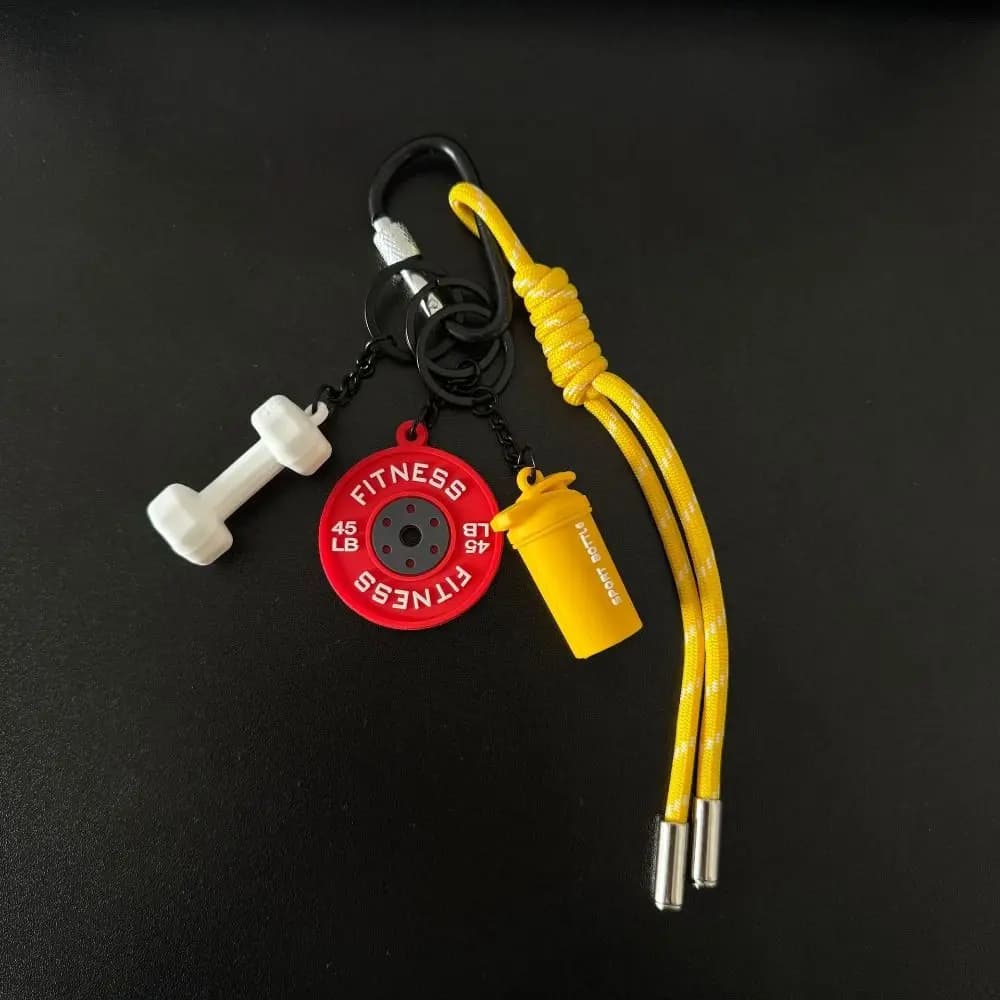 Mini key rings with wheelbases with D-shaped buckle, water cups, simulation handlebars, key rings, kettlebell, bag pendant
