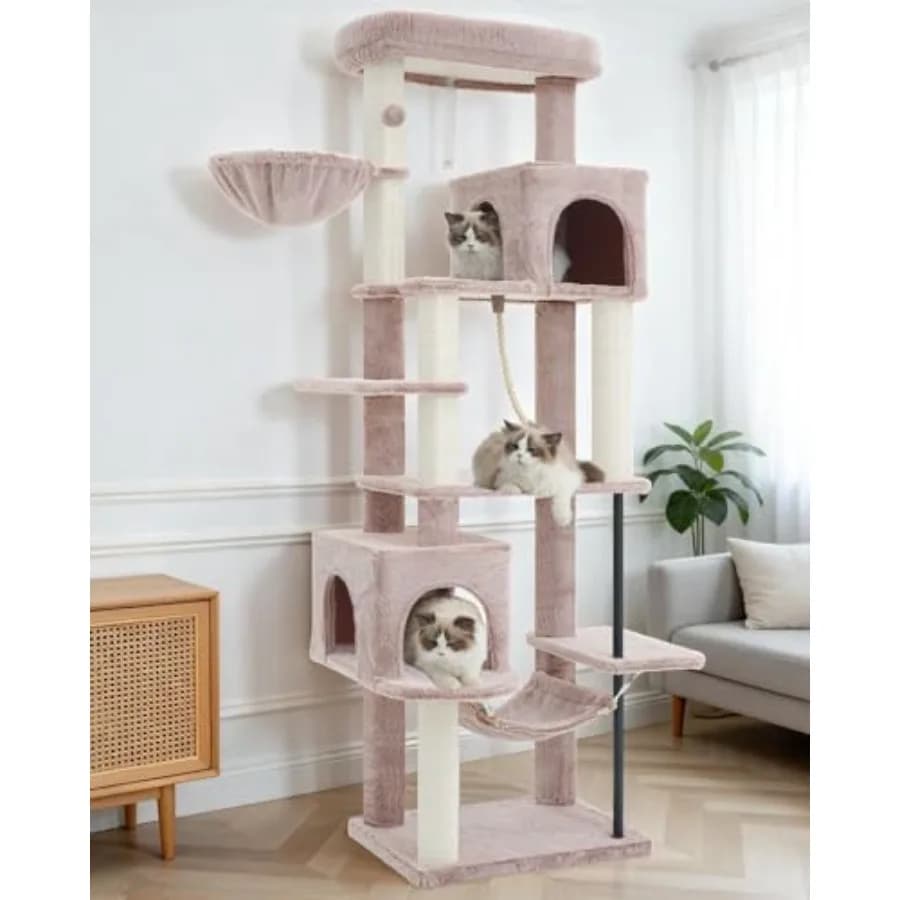 Tiragraffi per Gatti da Interno, Grande per Adulti, 70.5'' - Torre Tiragraffi con Palo Tiragraffi e Struttura Robusta in Acciaio, con Ampia Area Gioco