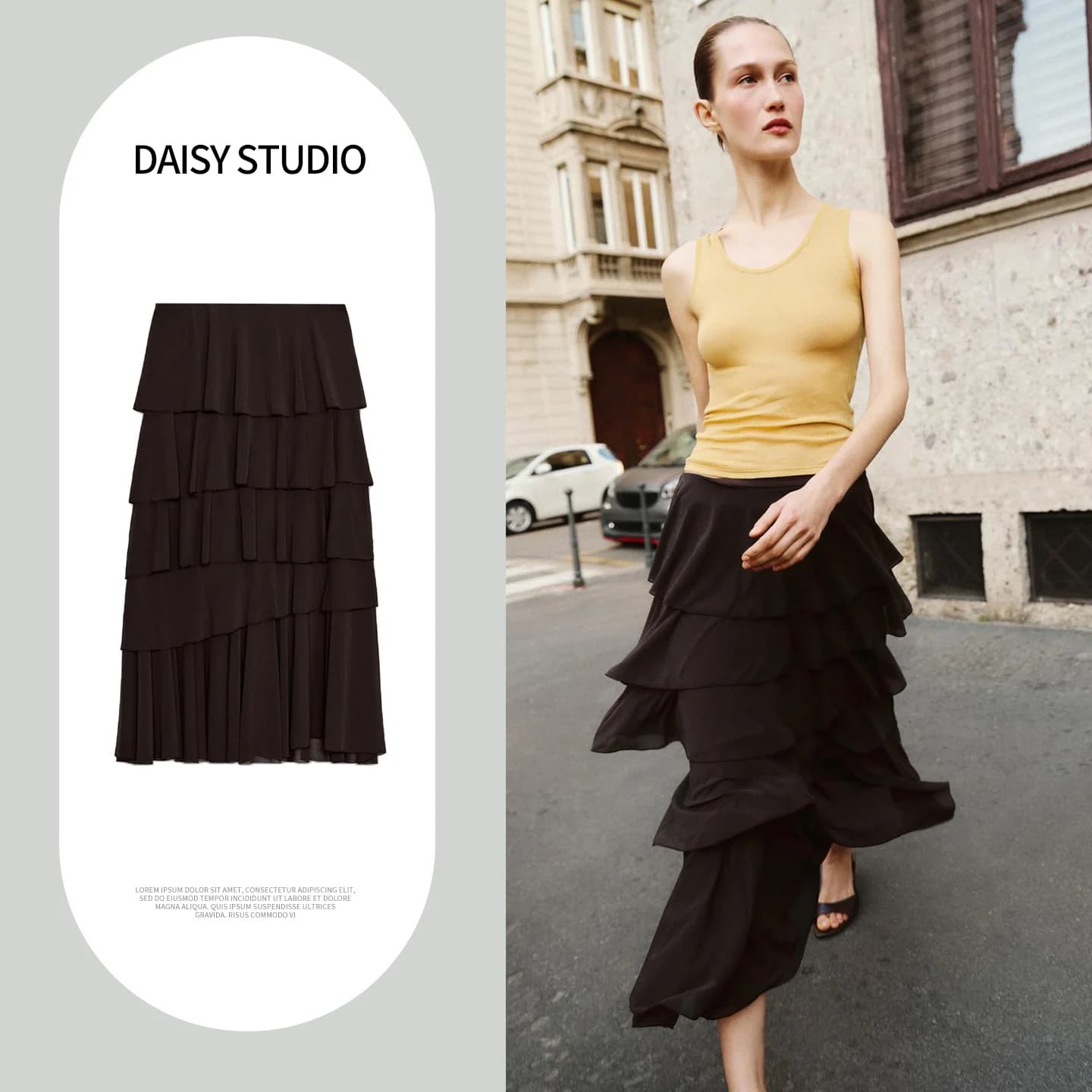 Spring New Women's Midi Skirt Asymmetric Hem Elastic Waist Layered Decorative Ladies Fashion Polyester Fabric Skirts