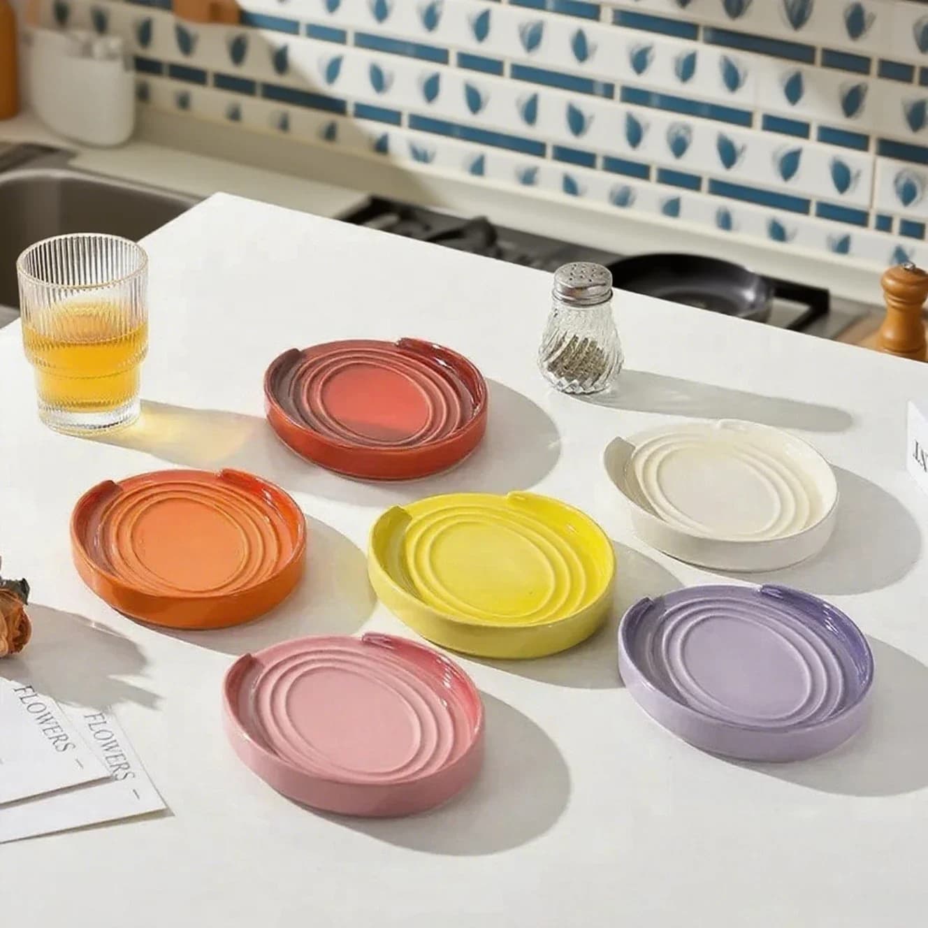 Ceramic tray, kitchen tray for dessert and pastry, pot cover and spoon holders, kitchen supplies