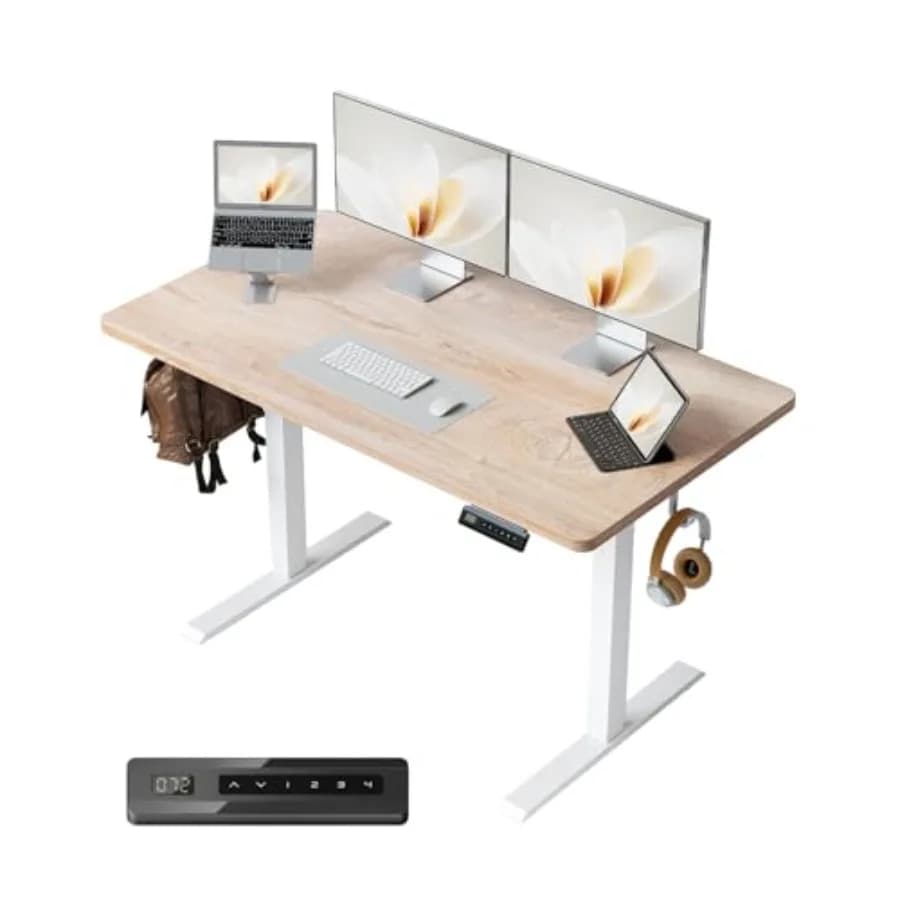 Scrivania Elettrica Regolabile in Altezza 48x24 Pollici in Legno d'Acero per Ufficio Domestico con 4 Preset di Memoria e Supporto per Cuffie