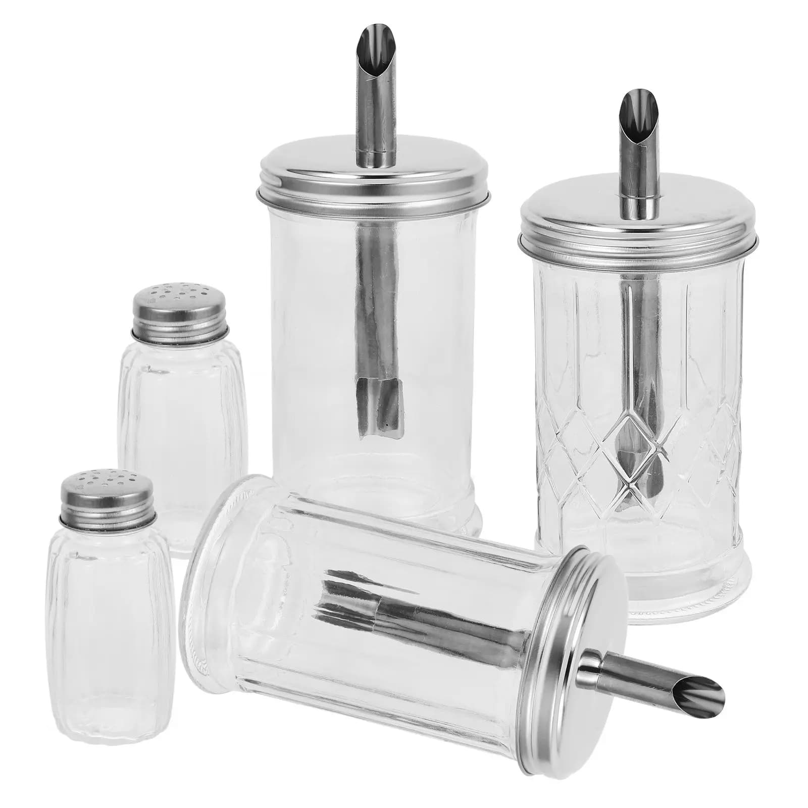 1Set Stainless Steel Glass Seasoning Bottles Oil Dispenser Set with Precision Spout Leakproof Lids Large Capacity Kitchen