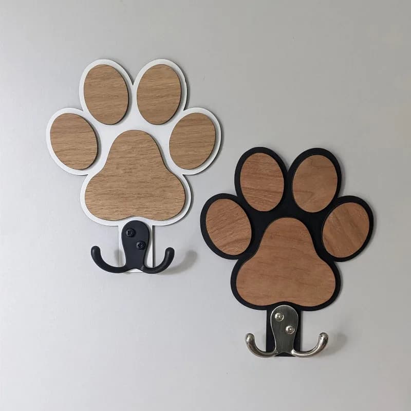 Gancio in Legno per Guinzaglio per Cani, 1/2 Pezzi, Supporto a Parete con Impronta di Zampa per Collare, Guinzaglio e Cappotto, Organizzatore per Accessori per Animali Domestici
