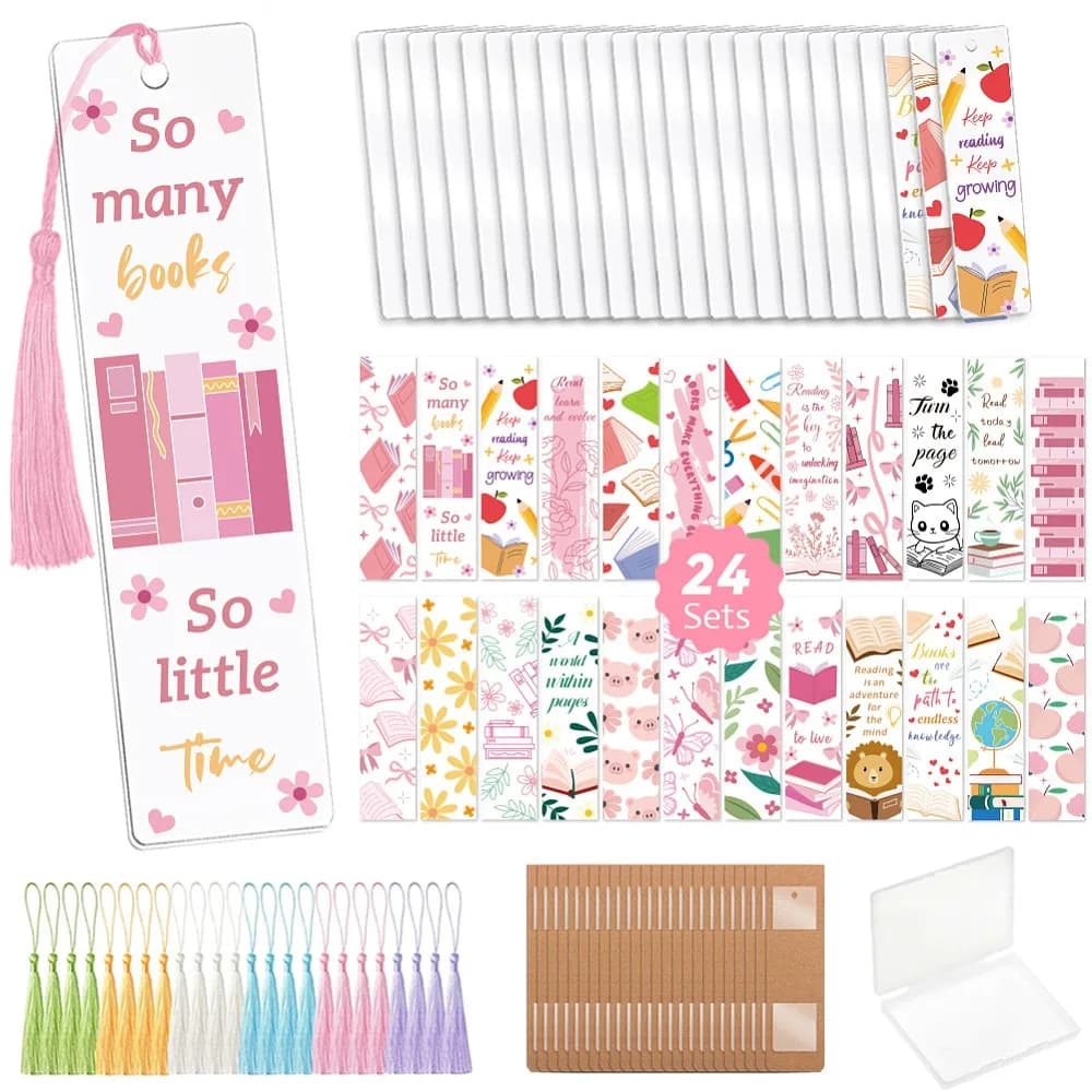 Kit Fai-da-Te per Creare Segnalibri in Carta con Motivi Misti, Adesivi in Plastica, Segnalibri in Acrilico e Nappine in Poliestere per Sublimazione UV su Tazze