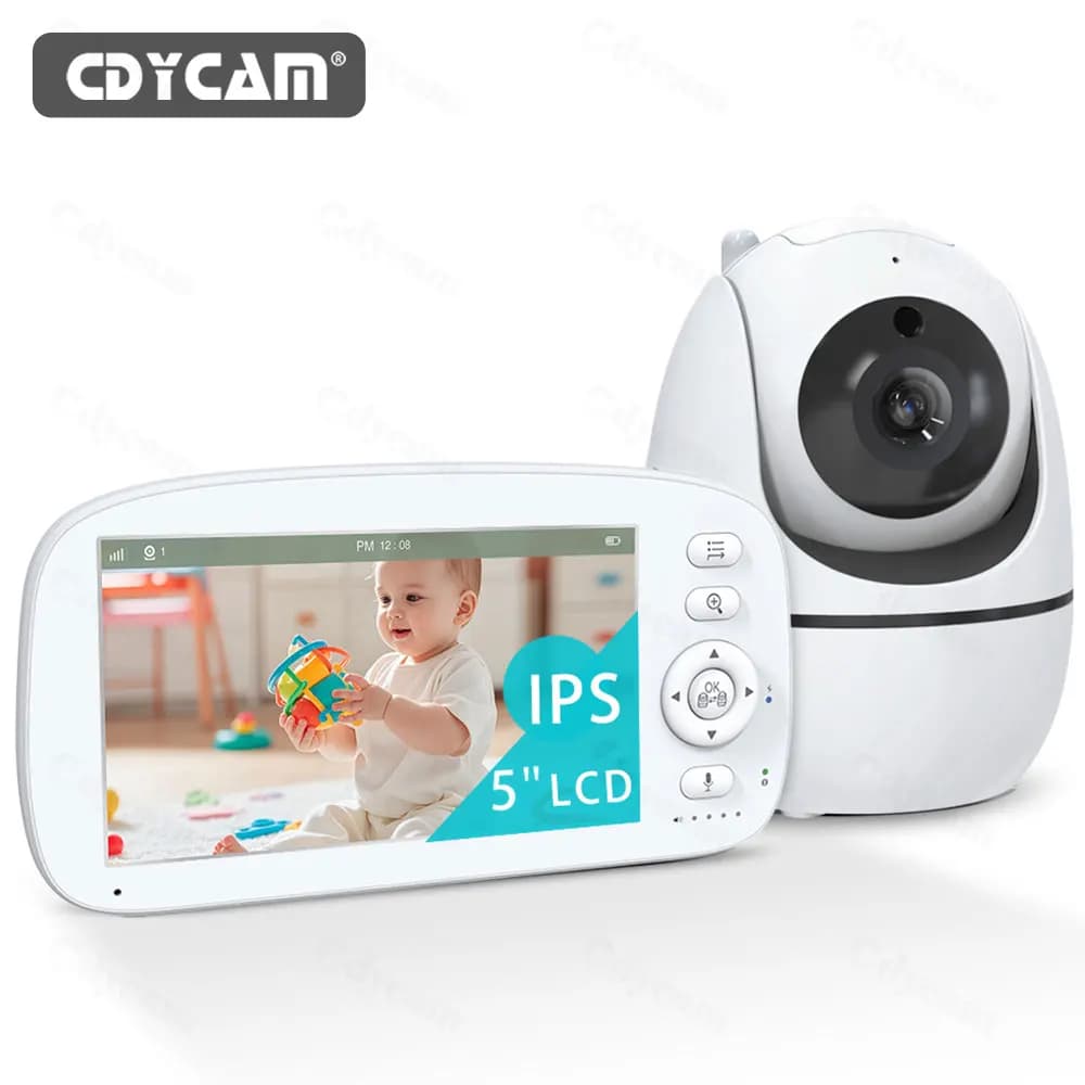 Baby Monitor con Telecamera e Audio, Schermo IPS da 5 pollici 720P, Visione Notturna, VOX, Comunicazione Bidirezionale, Ninna Nanna, Monitor Video Portatile Senza WiFi