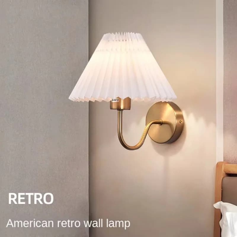 Lampada da parete retrò nordica Lampada da parete creativa pieghettata a forma di ventaglio Soggiorno Sala da pranzo Camera da letto Comodino Lampada da decorazione per la casa