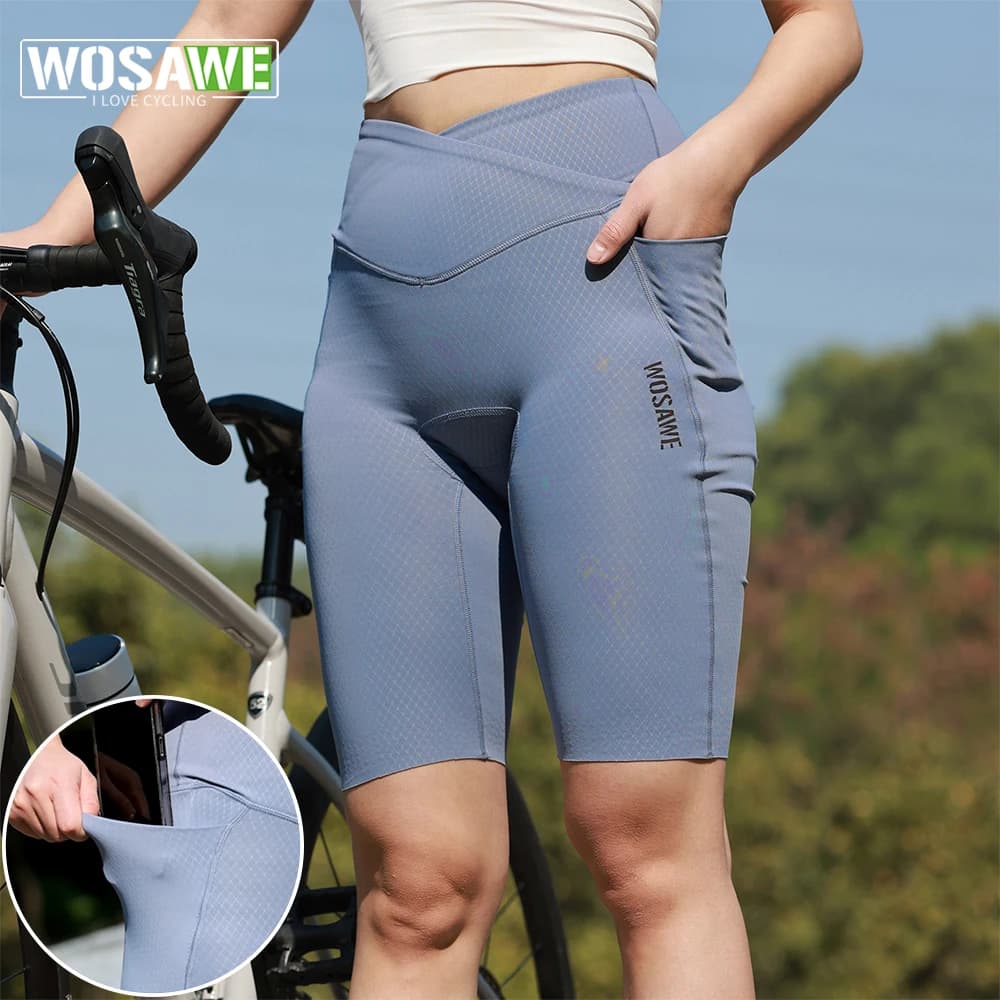 WOSAWE Women's Cycling Shorts Summer Bike Collants Sponge Pad Reflective Shorts Stretchy Breathable Women's High Waist Bike Shorts