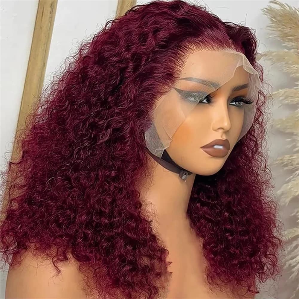 Curly 13x4 Lace Front Wig Bob Water Wave Human Hair 99J Burgundy Remy Lace Front Wigs 100% Human Hair Brazilian Hd Lace Front Bob Wigs Preplucked Natural Hairline