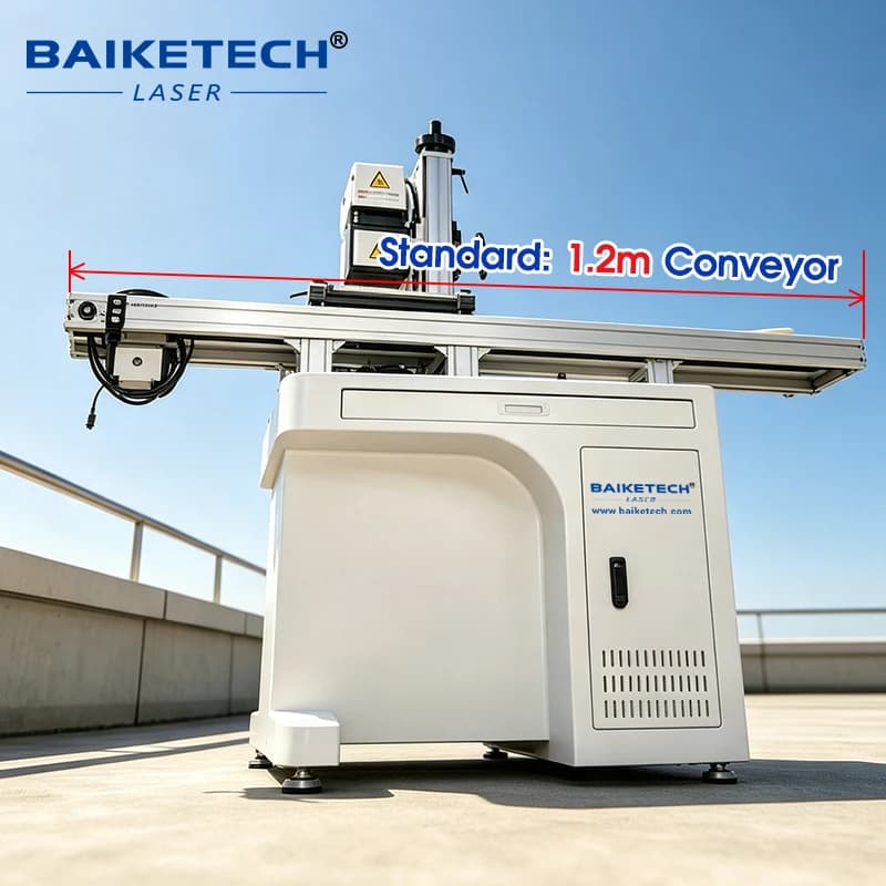 100W Desktop Conveyor Laser Marker with CCD Vision, Auto Alignment & High-Precision Engraving for Batch Production on Metal Part