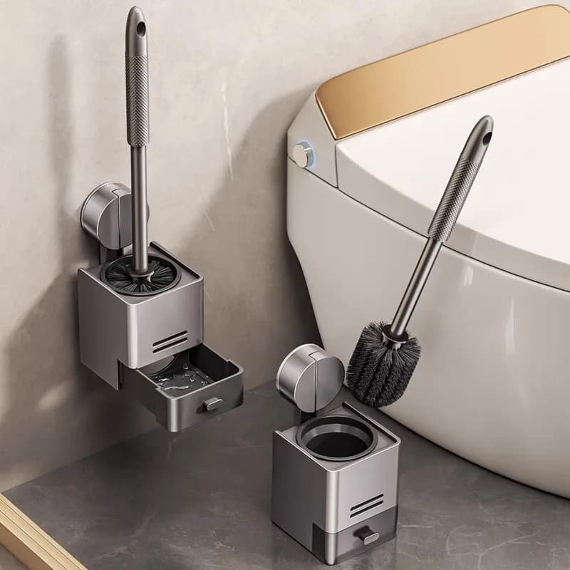 Potente spazzola per WC a ventosa, sospesa a parete, per uso domestico, senza vicoli ciechi, per bagno, senza punzonatura, set di spazzole per WC sospese a parete
