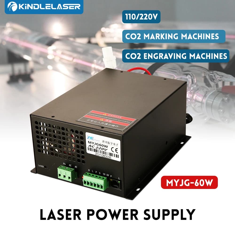 MYJG-60W 110V/220V dell'alimentazione elettrica del Laser di CO2 di KINDLELASER 60W per la tagliatrice dell'incisione della metropolitana del Laser