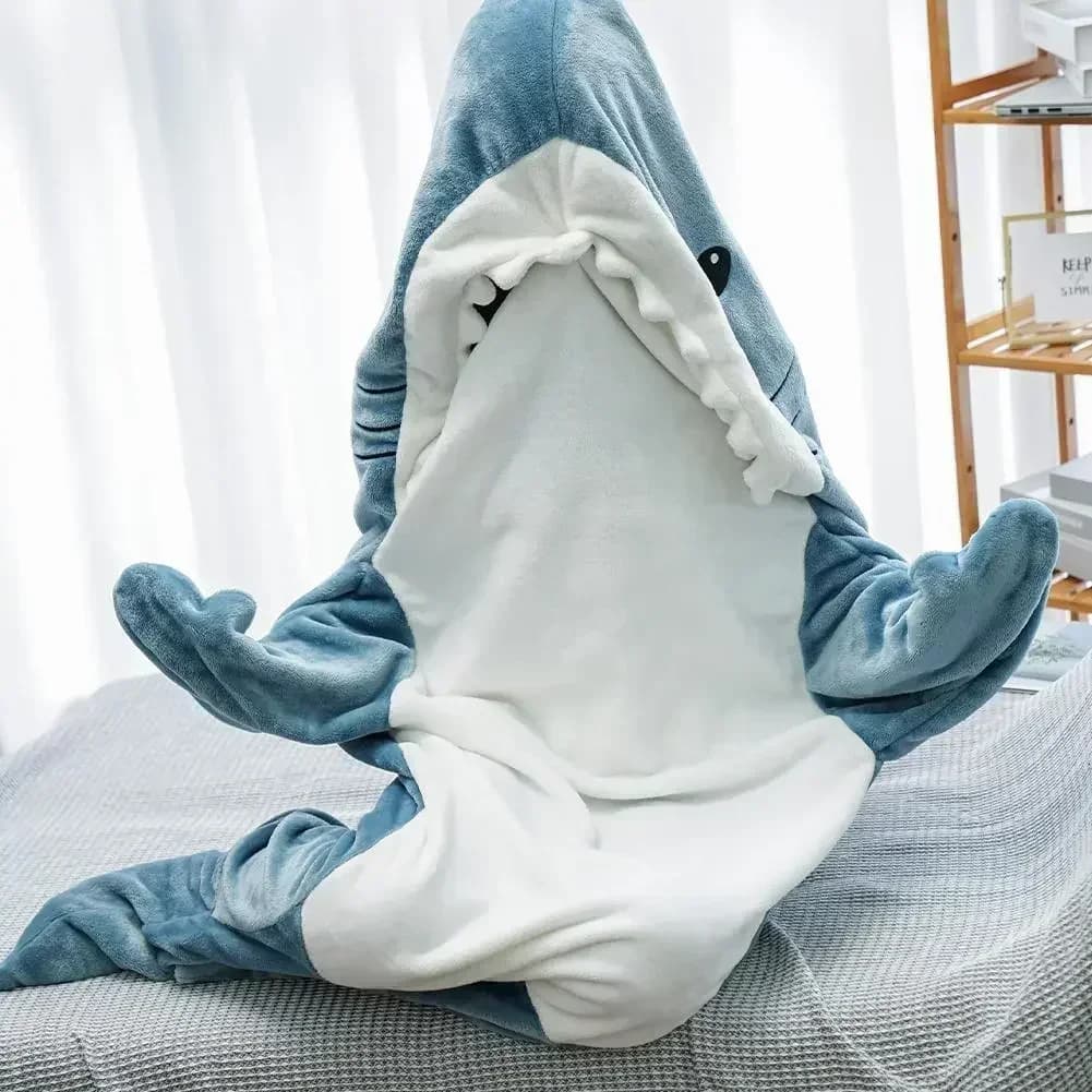 Cartoon Shark Hooded cover Woman Kigurumi Children Genitors Hooded Hot Flannel Fun Homewear Shark
