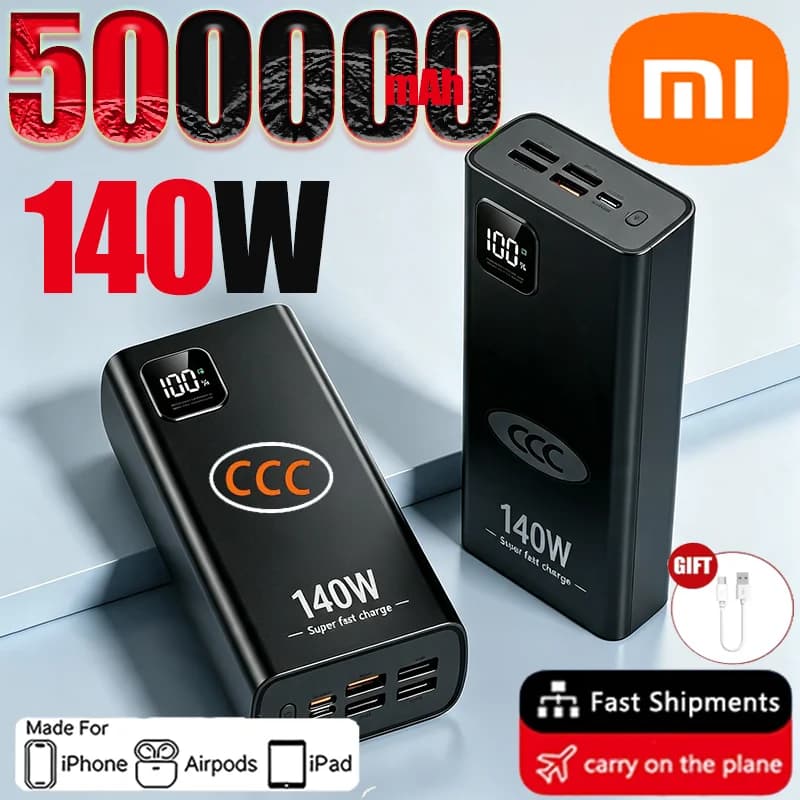 NEW 500000mAh 140W CCC High Capacity Power Bank Portable Super Fast Charging 2027NEW Battery Charger For Xiaomi iPhone