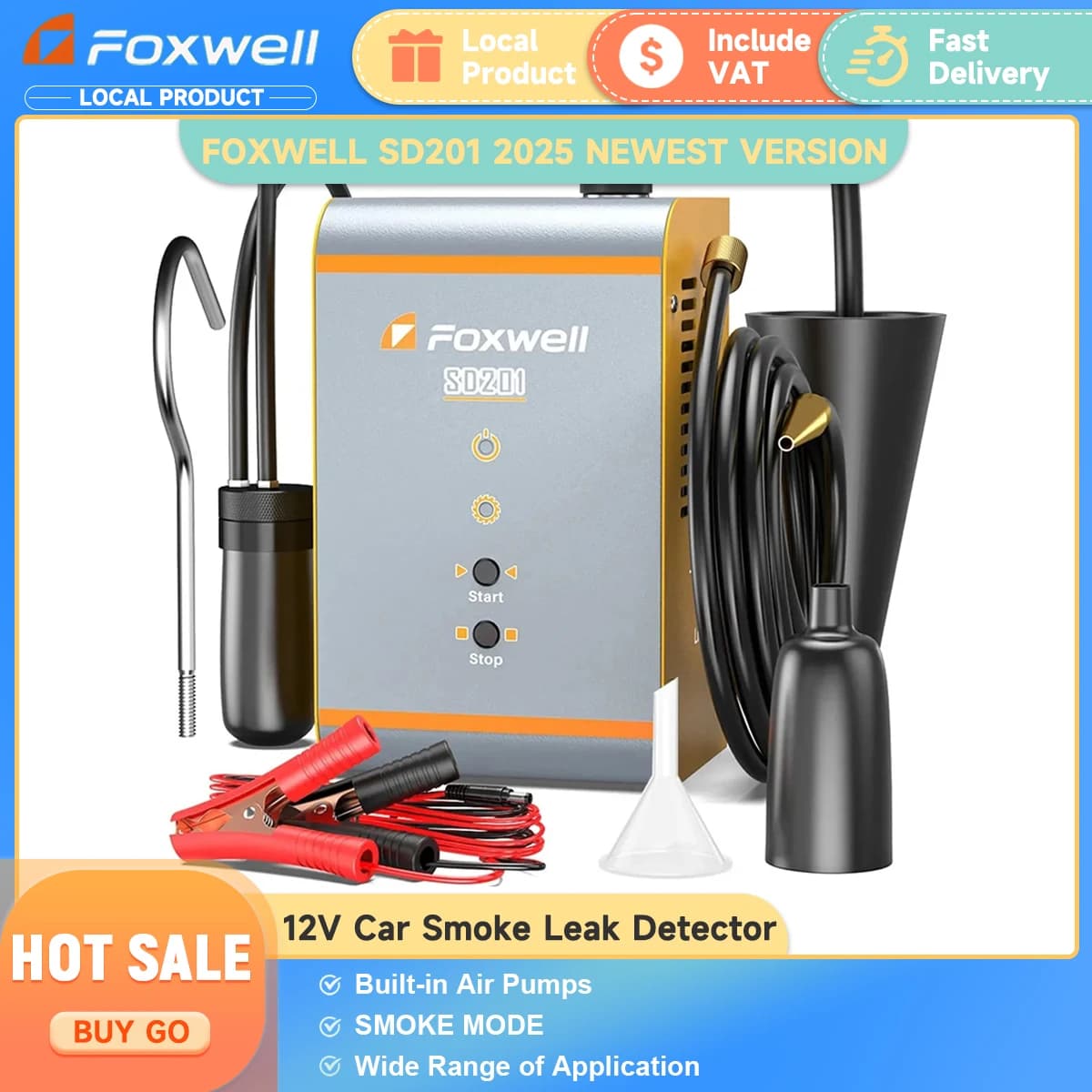FOXWELL SD201 Car Smoke Loss Detection Machine Integrated Air Pumps 12V EVAP Lose Loading Machine Oil Pipe Generator Car Diagnostic Tool
