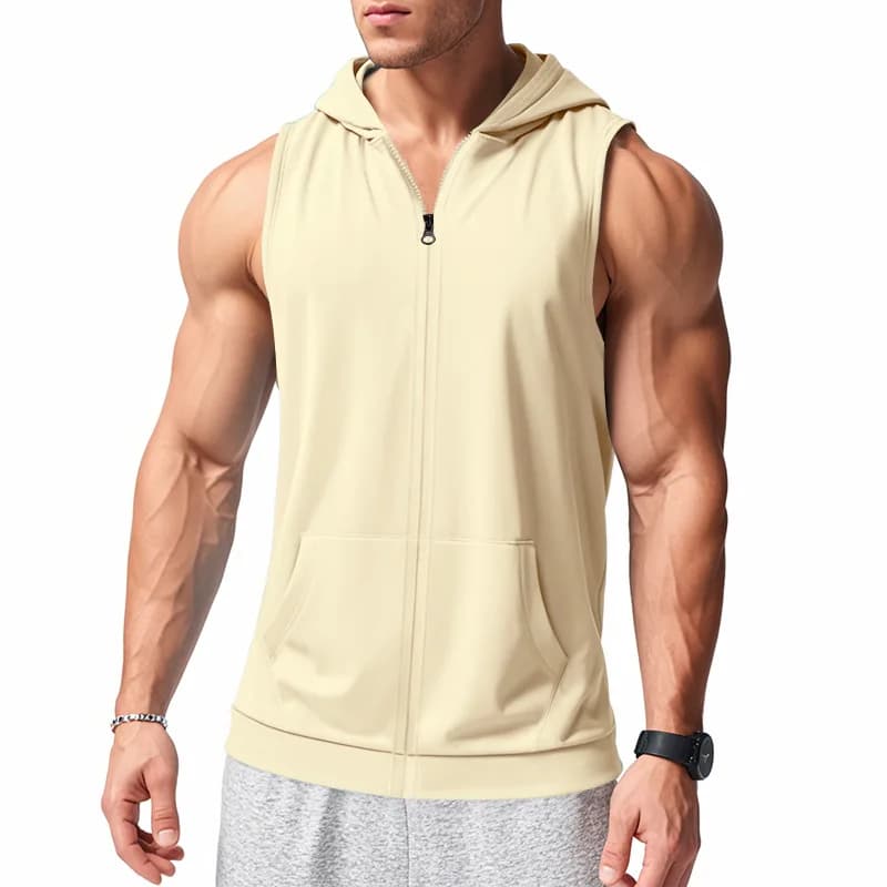 Canotte con cerniera con cappuccio da uomo estive Canotte sportive fitness casual Moda cerniera senza maniche Cardigan T-shirt Top Gilet da jogging maschile