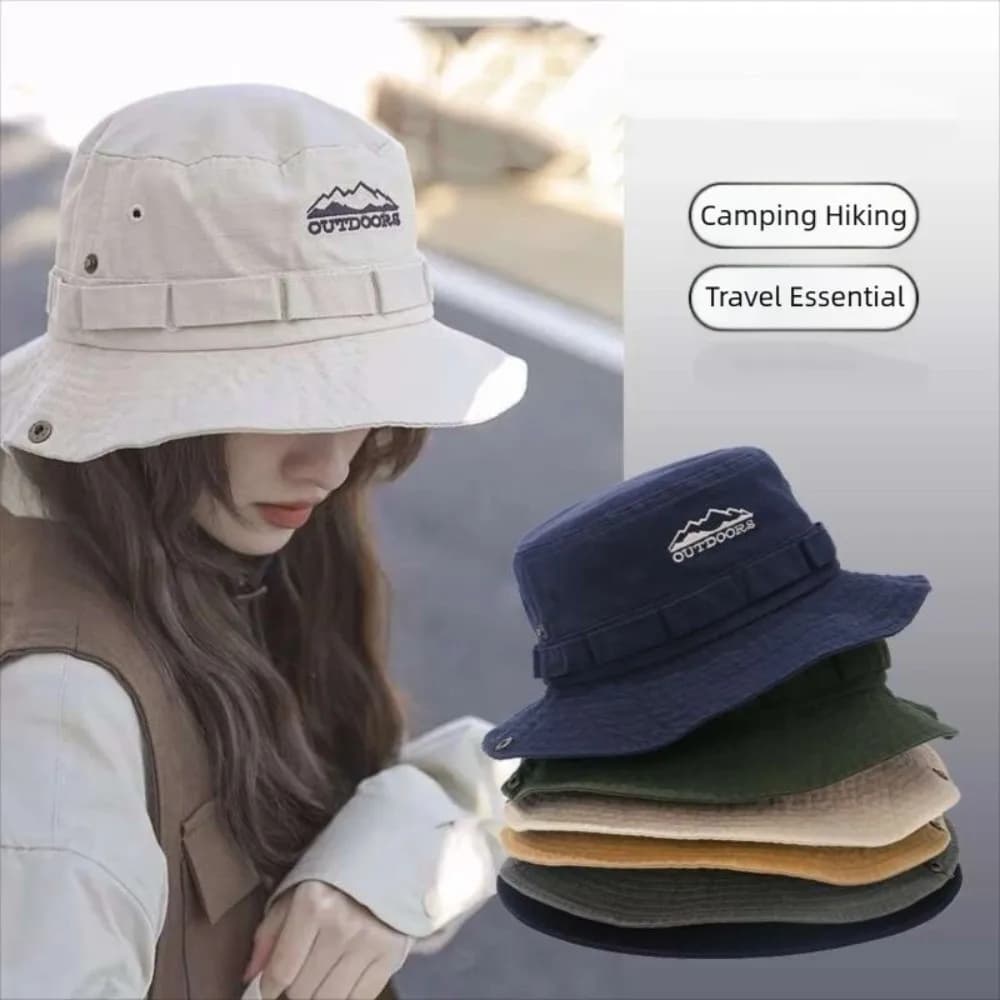 Cappello da alpinismo da campeggio Cappello da pescatore ricamato da spiaggia alla moda unisex Cappello da pescatore da viaggio a tesa larga con protezione solare