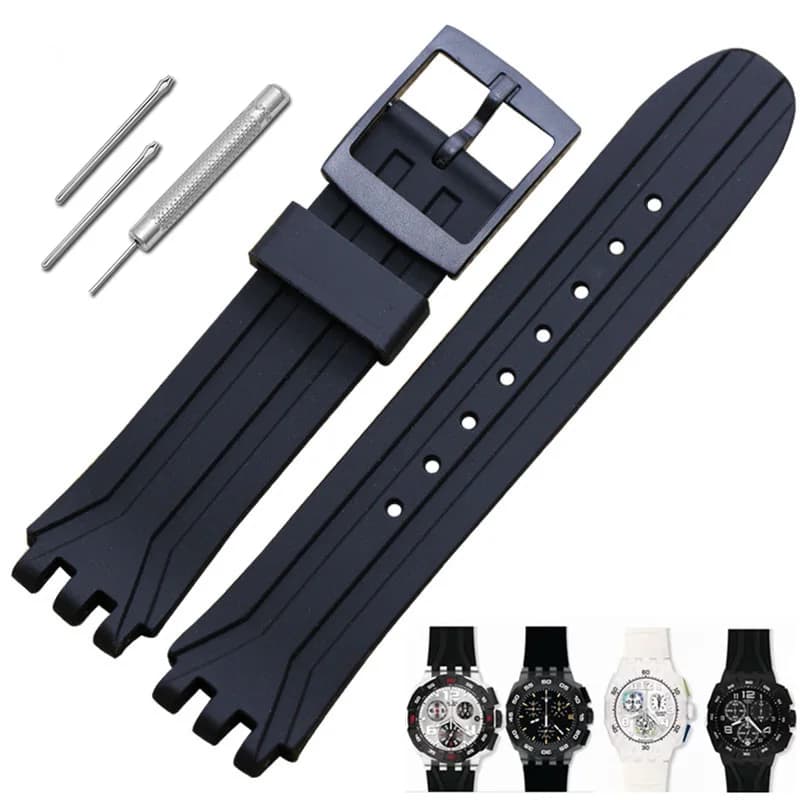 18mm Silicone Rubber Watchband for Swatch Replacement Watch Strap SUIB400 SUIK400 Black Waterproof Sports Wristband Men Women