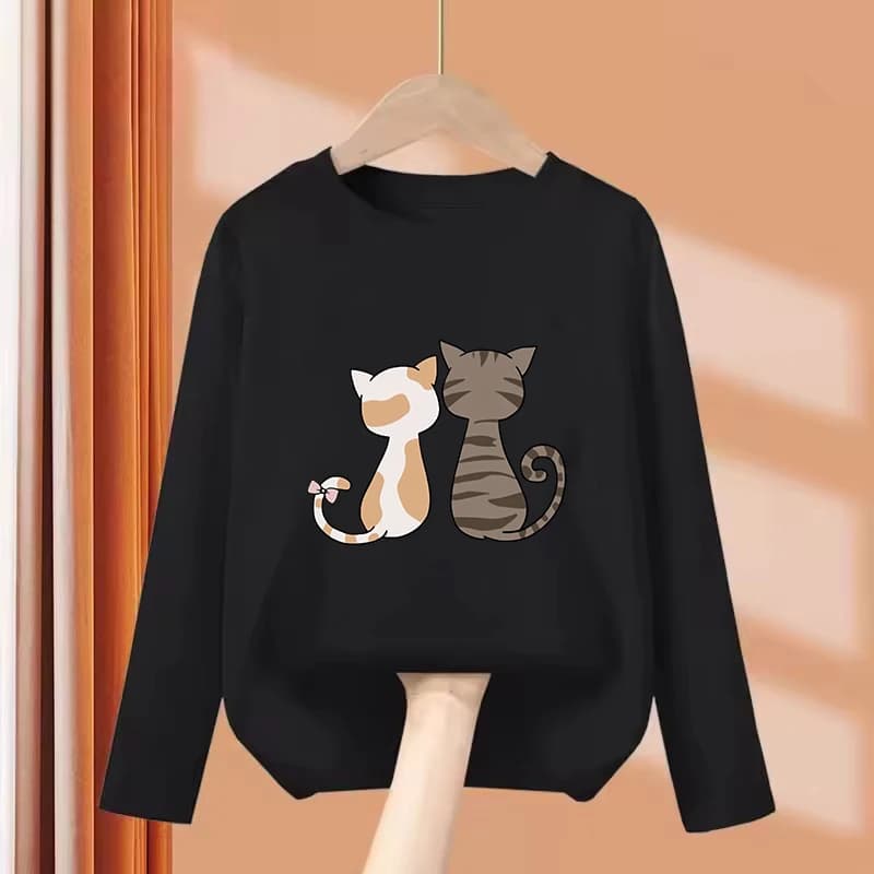 Magliette a Maniche Lunghe per Bambini con Simpatici Gatti, T-shirt Estive con Animali Cartoon, Abbigliamento per Ragazzi e Ragazze, Top Kawaii con Gattini, T-shirt Y2K per Bambini
