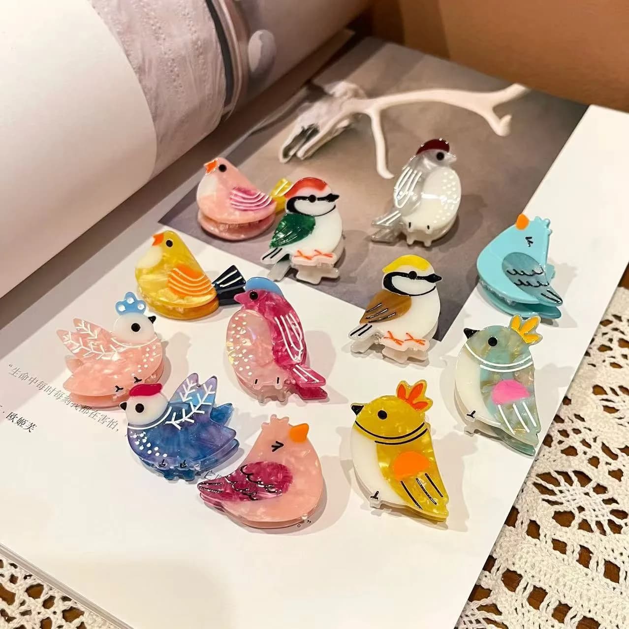 Mini fermagli per capelli in acetato a forma di uccellino, fermagli a forma di squalo animali kawaii per donne e ragazze, accessori per capelli e frangia
