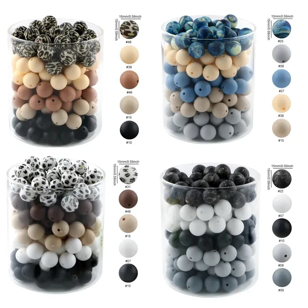 60 perle di silicone scuro da 15 mm, adatte per la produzione di braccialetti fatti a mano fai-da-te, penne con perline, pendenti portachiavi, ecc.