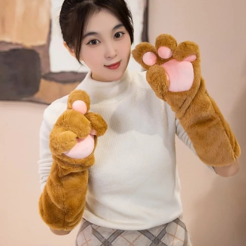 Cute Cartoon Cosplay Costume Gloves Furry Thicken Cat Paw Gloves Cosplay Props Warm Cat Claw Mittens Club