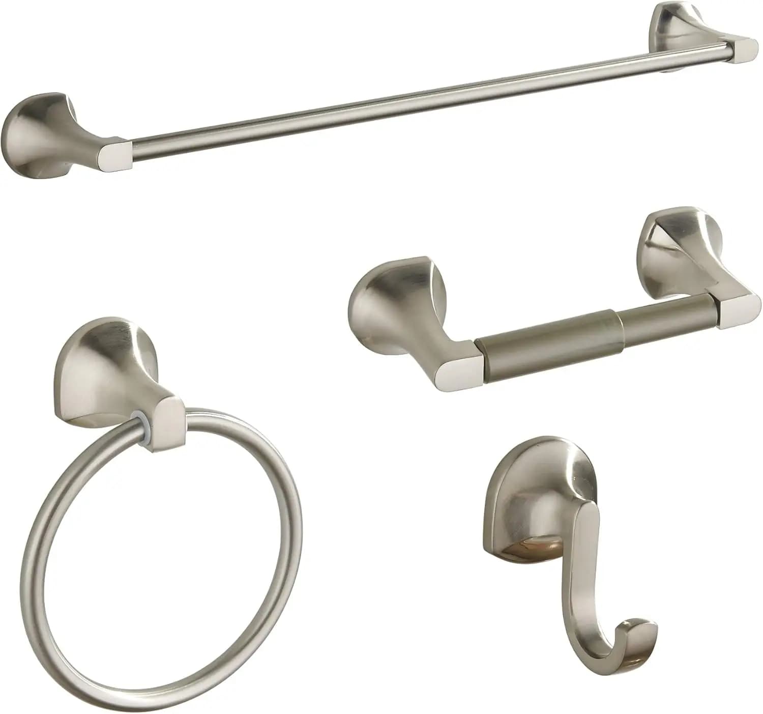 Set di accessori da bagno a 4 pezzi in nichel spazzolato con portasciugamani regolabile, gancio appendiabiti da parete, porta carta igienica e anello portasciugamani