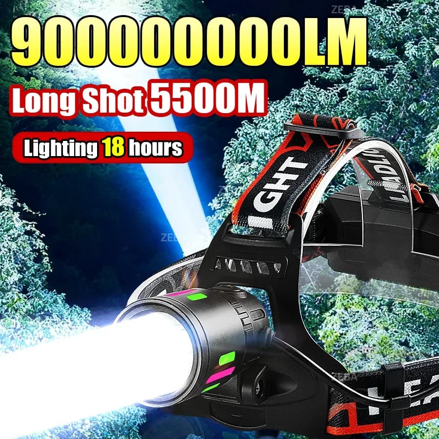 90000000LM Most Powerful LED Headlamps Super Bright USB Rechargeable Headlights Long Range 5500m Camping Fishing Head Flashlight