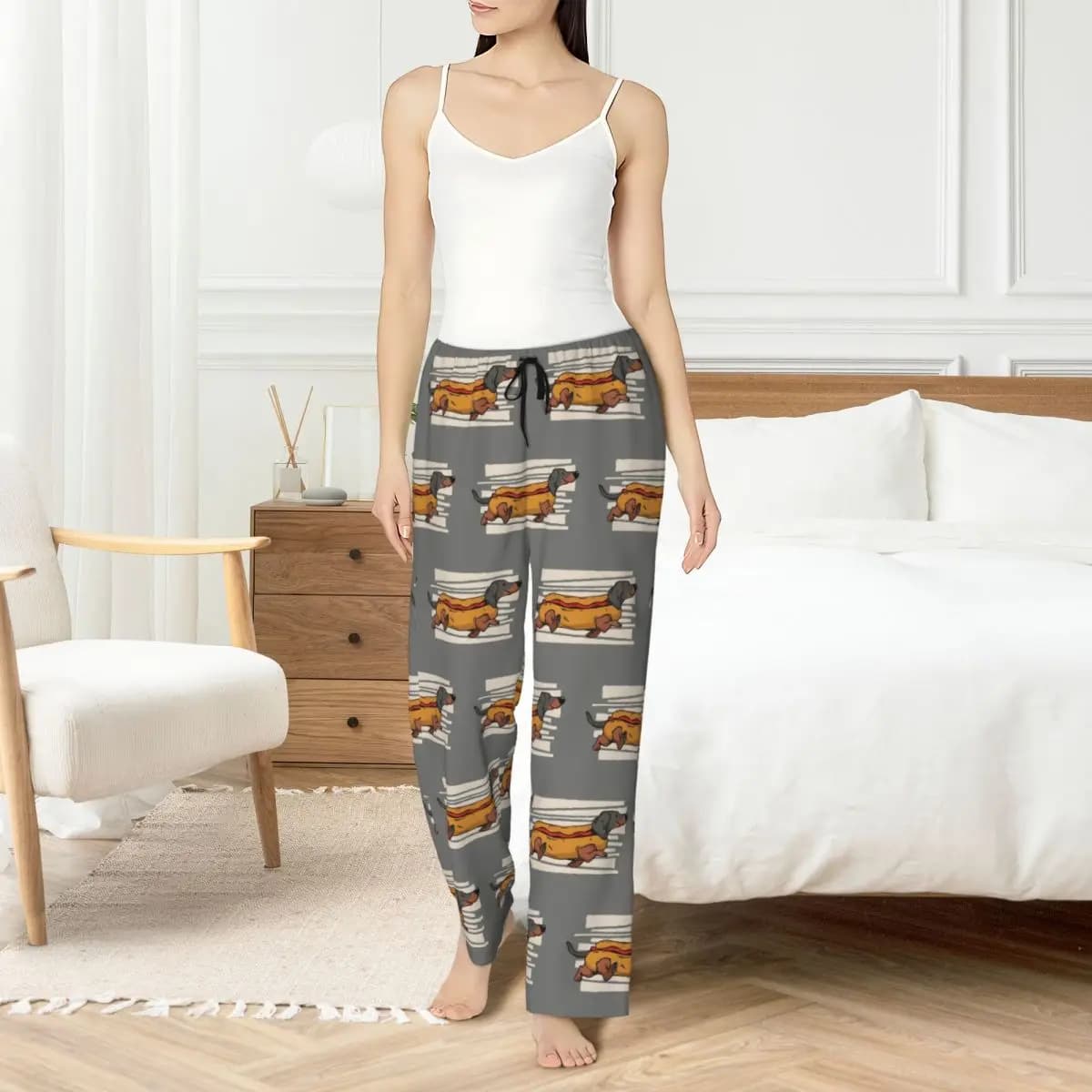 Pantaloni da pigiama per cani bassotto personalizzati Pantaloni da notte per cani da salsiccia da donna Pantaloni da notte elasticizzati con tasche