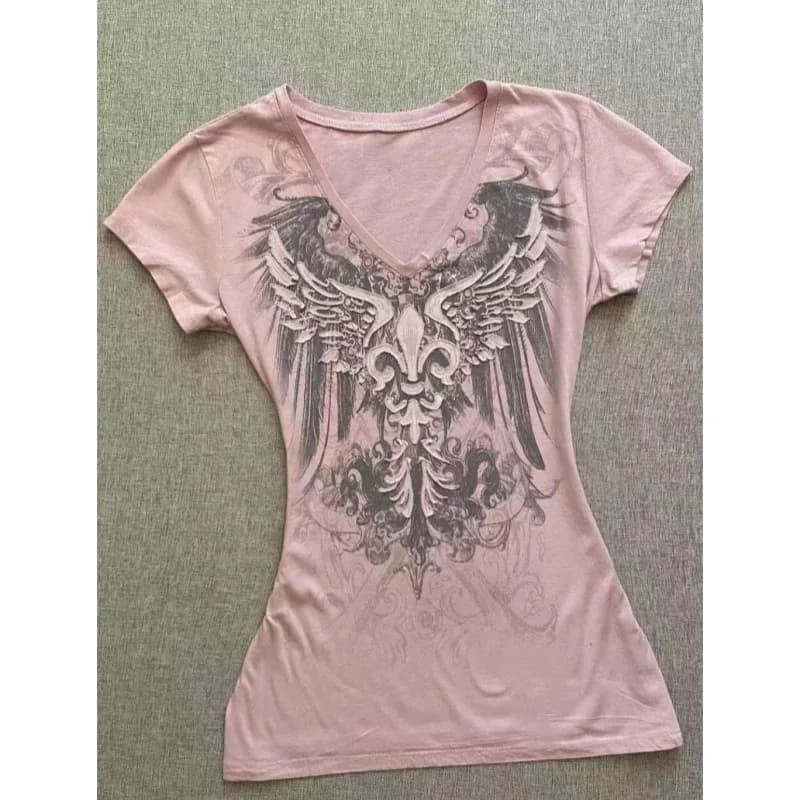T-shirt American Street Hottie Vintage con scollo a V, estetica Y2K anni 2000, magliette stampate con grafiche, top punk chic da donna, Ropa Mujer