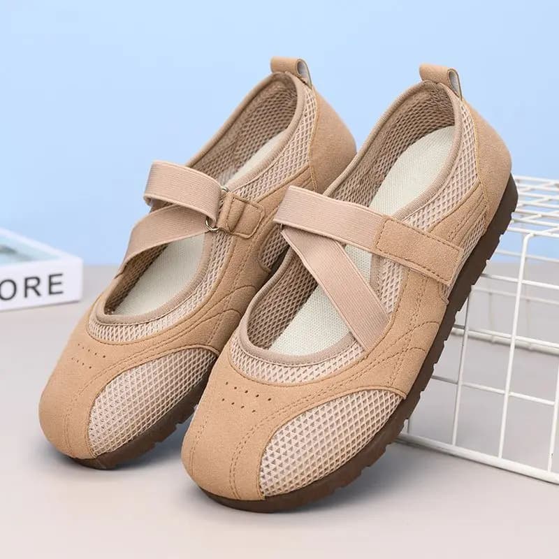 2026 Summer New Women's Mesh Mary Janes Velcro Strap Flats Casual Breathable Comfort Versatile Footwear