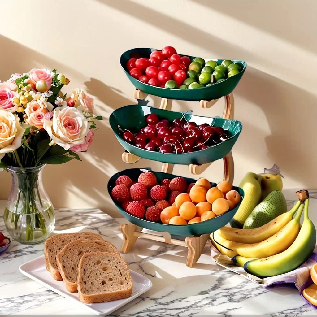 Piatto Creativo a Tre Livelli per Frutta, Vassoio Artistico in Stile Europeo per Frutta Secca, Supporto in Legno per Snack e Caramelle