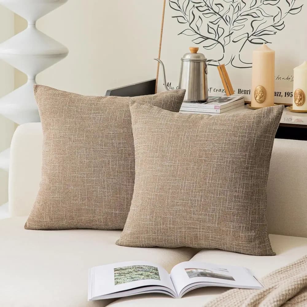 Kevin Textile Set di 2 federe per cuscini quadrate in lino foderato decorativo Protezioni Fodere per cuscini per divano, lino naturale, 20"x2
