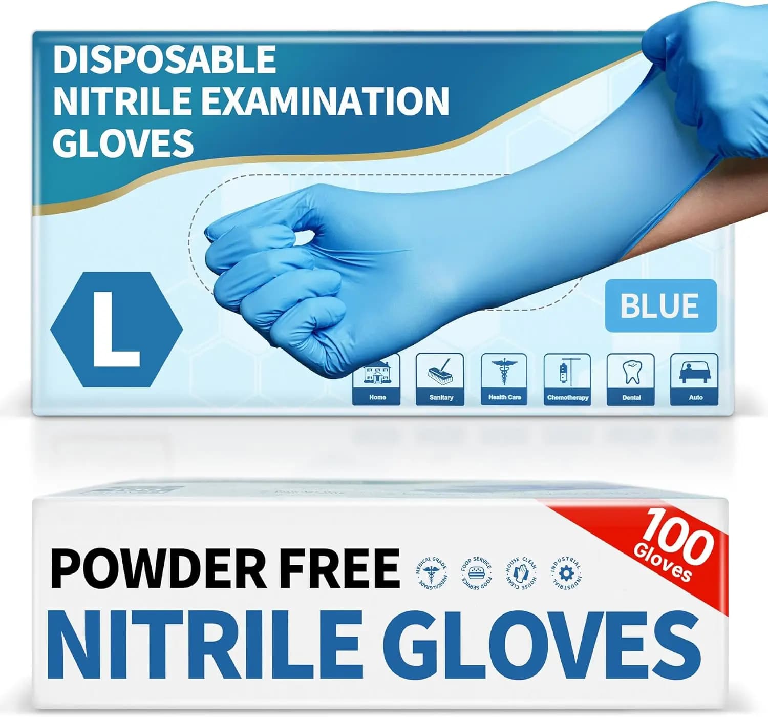 Guanti Monouso in Nitrile Blu 4.5 Mil, Senza Polvere e Senza Lattice, 100 Pezzi per Laboratorio, Cucina e Pulizia