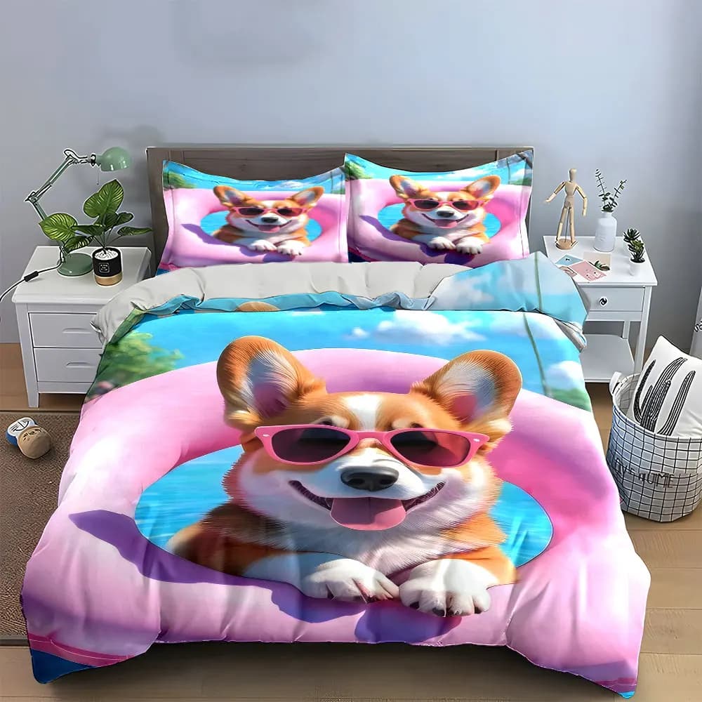 Set di decorazioni per piscina estiva per cani, set biancheria da letto con 1 copripiumino e 2 federe, singolo, matrimoniale, king size, queen size, regalo