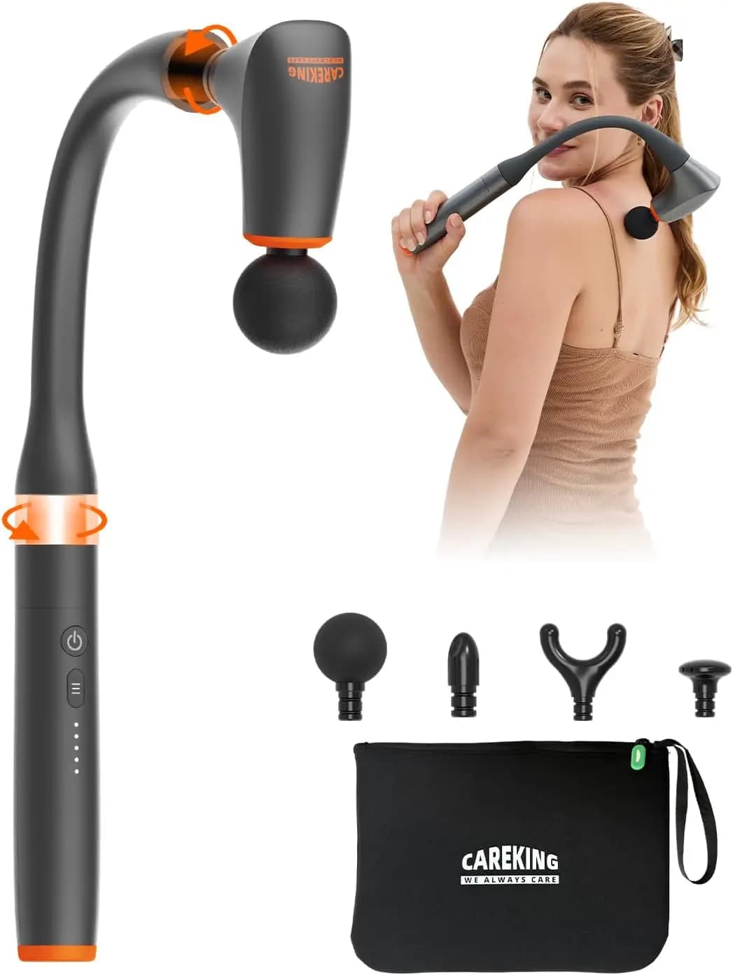 Detachable Massage Gun Deep Tissue for Back, Shoulder, Neck, Waist - Portable Handheld Massager with Extension Handle, Pain Relief, Gifts for Women Men