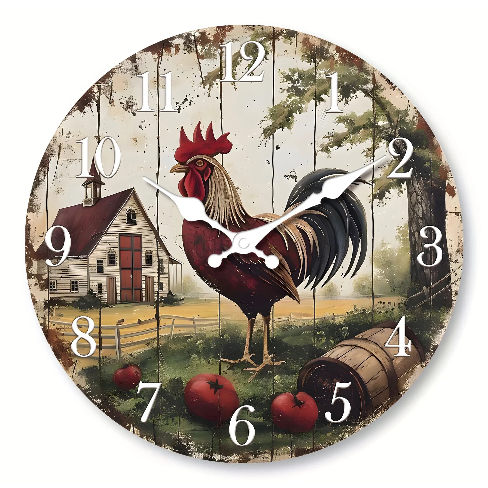 Orologio da Parete a Forma di Gallo Stile Fattoria, Silenzioso Senza Ticchettio, Design Rustico da Fienile, Funzionamento a Batteria per Casa e Regalo
