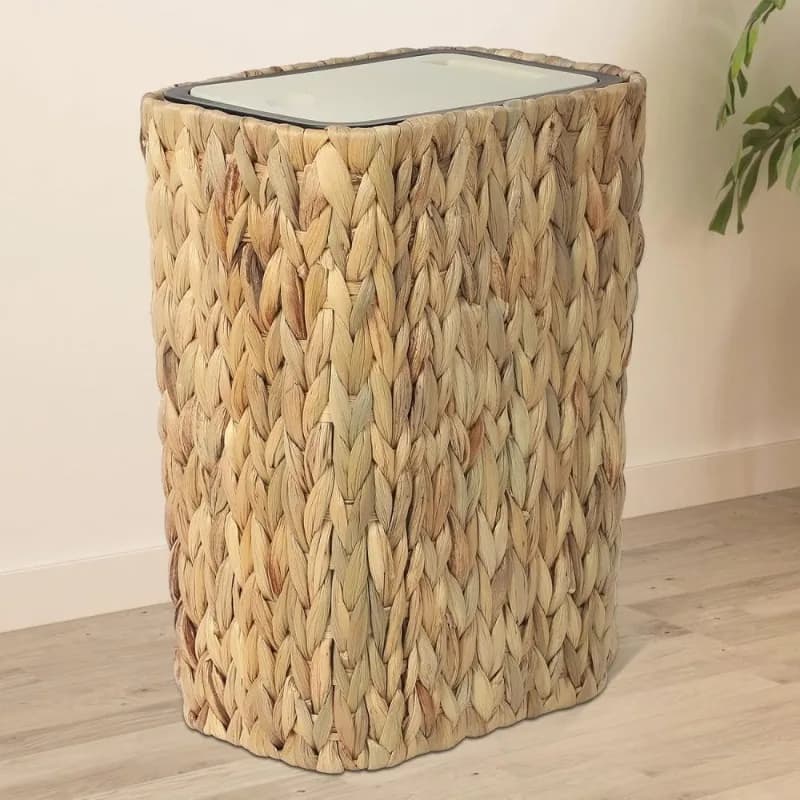 Cesto per pattumiera in rattan Boho 2 in 1 con coperchio a pressione, piccolo pattumiera da 2,6 galloni per bagno, cucina, soggiorno