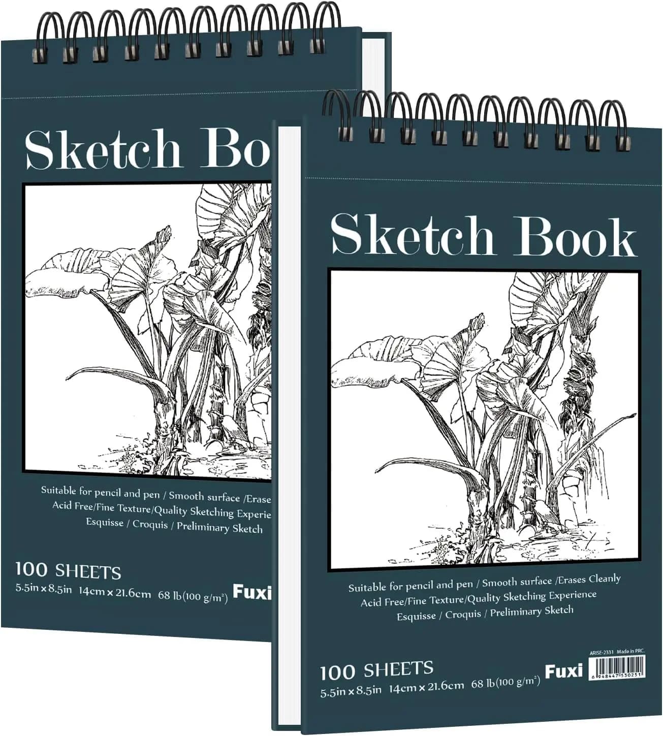 Small Sketchbook 5.5x8.5 Inch 2 Pack Top Spiral Hard Cover Sketch Pad 100 Sheets Each 100gsm for Kids Beginners Artists