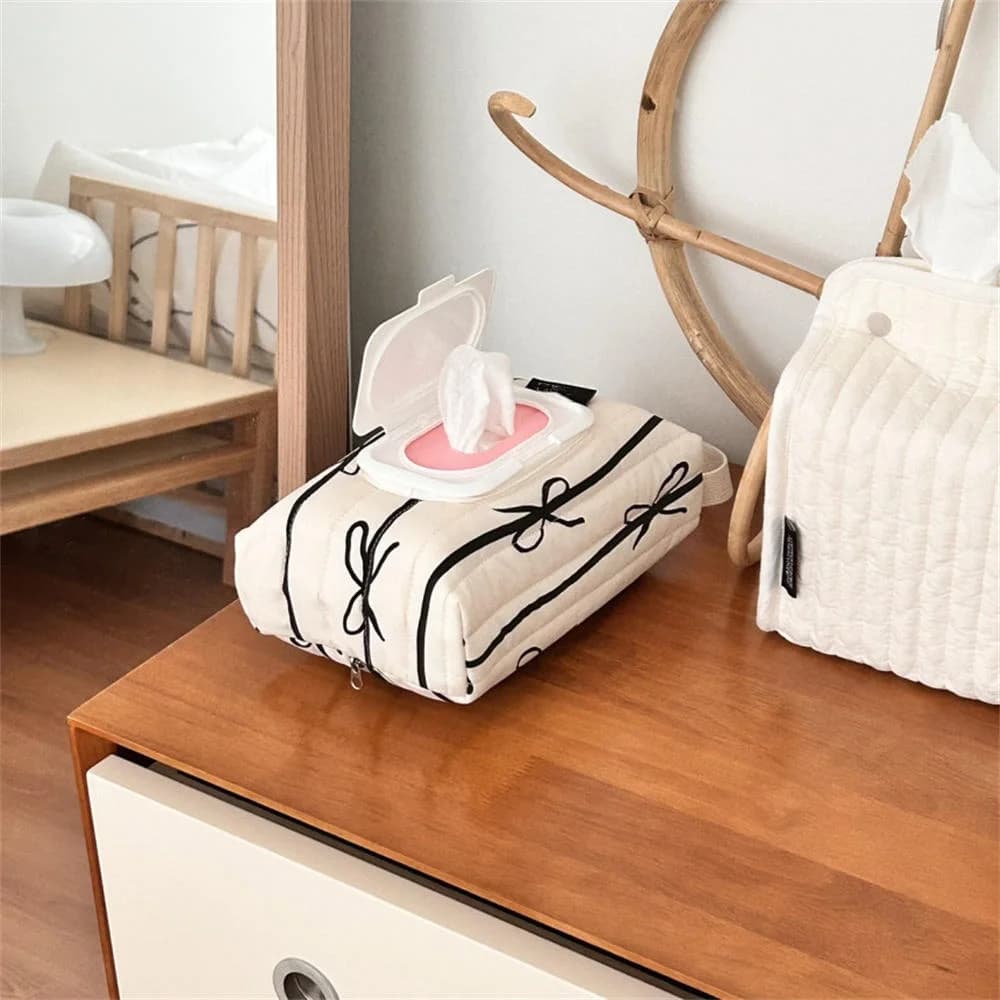 Porta Fazzoletti con Fiocco Carino, Custodia per Salviette Umidificate Kawaii, Borsa Appendibile per Auto e Casa, Contenitore Porta Tovaglioli, Organizer di Carta