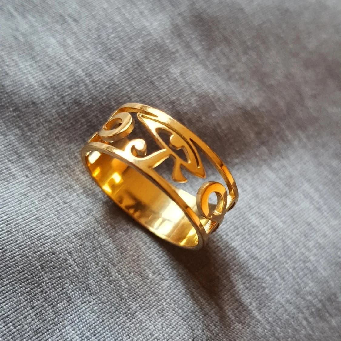 Dawapara Antico simbolo egiziano Occhio di Horus Ankh Croce Anello di protezione Amuleto Anelli di coppia in acciaio inossidabile