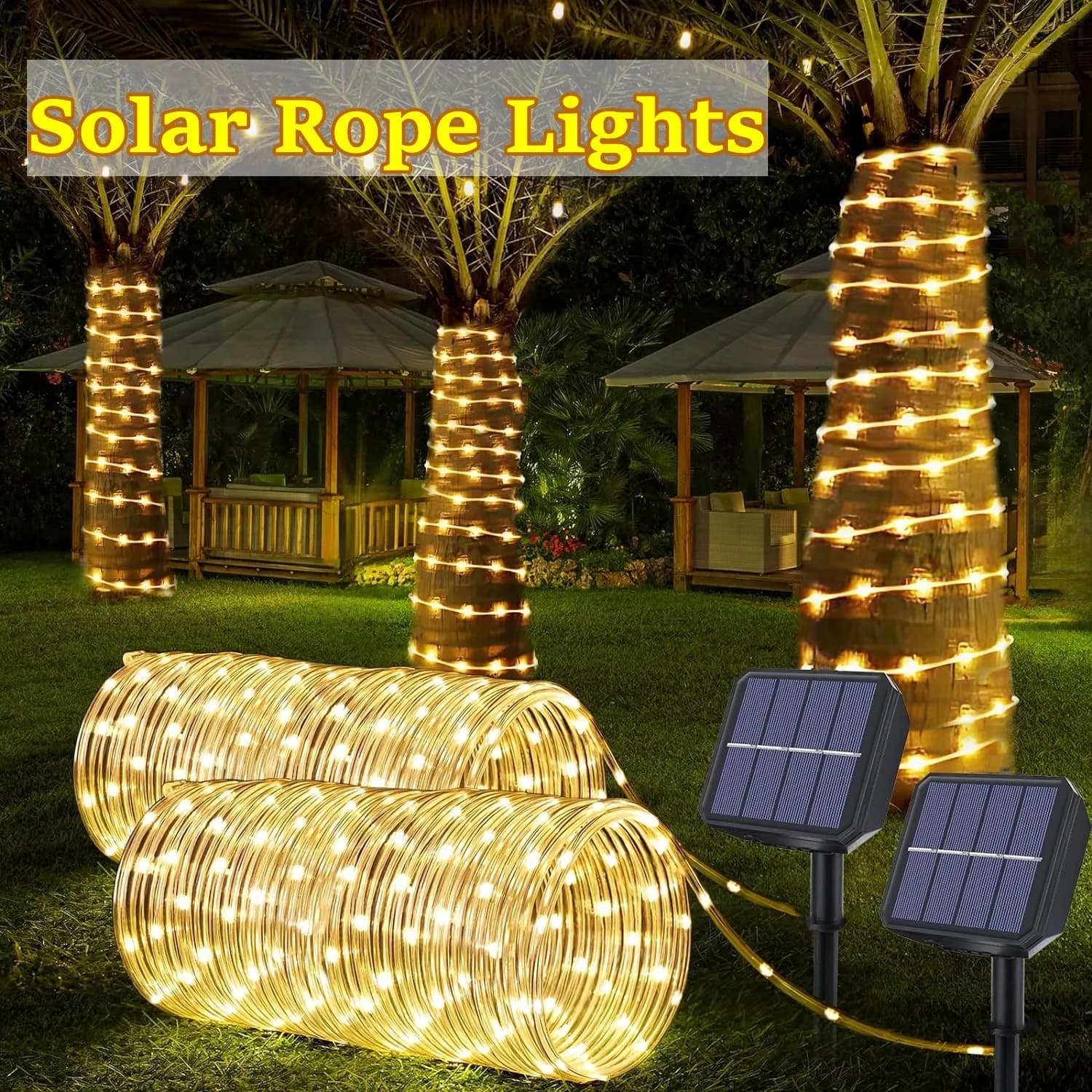 LED Strip Solar Rope Pipe Fairy Light Solar Energy Garland String Light Christmas Decorations For Garden Outdoor Lawn Tree Backyard Fence